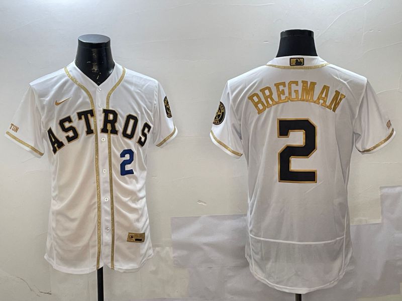Men Houston Astros 2 Bregman White Gold Elite 2025 Nike MLB Jersey style 3